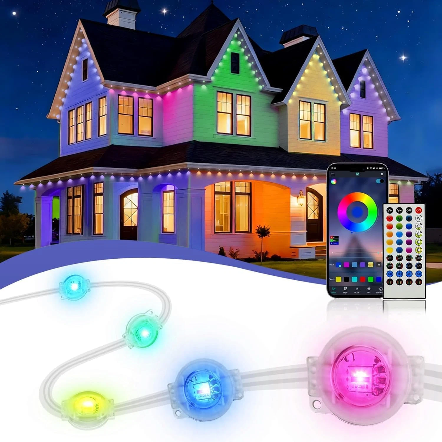 200Ft Smart Outdoor Lights with App/Remote Control - Waterproof Holiday Decor