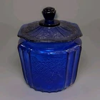 Anchor Hocking Mayfair Open Rose Cobal Blue Depression Glass Cookie Jar Vintage