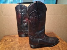 Vintage Justin Black Cherry Leather Cowboy Boots Mens 9 D Made In USA 9052