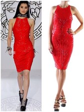 F/W 2013 Versace Red Crepe Cady Sheath Dress with Vinyl Animal Stripes 38 - 2