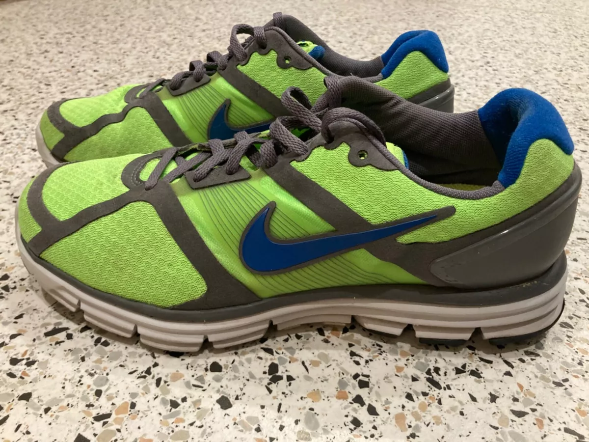 Neon green and top blue nike shoes