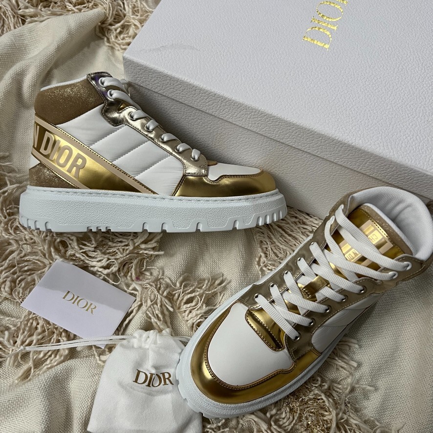 NEW CHRISTIAN DIOR D-Player High Top Sneakers White & Gold NEW CHRISTIAN DIOR D-Player High Top Sneakers White & Gold