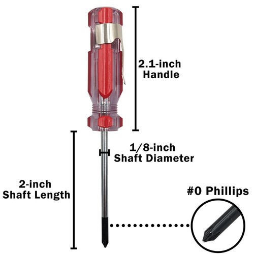 4 Pack Mini Phillips #0 Pocket-Clip Screwdriver with Magnetized Tip, 4" Length - Picture 2 of 4