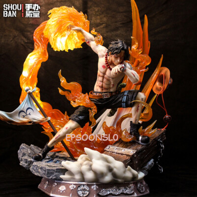 Japan Anime Figure Portgas D Ace PVC Model w/Fireball Statue