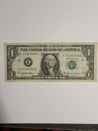 Fancy Serial Number Dollar Bill Trinary 4s 7s 8s Weird But Cool $1 1999 Series - Picture 6 of 10