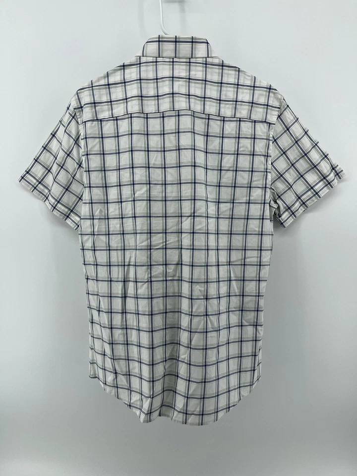 Vince Camuto Button Up Short Sleeve Shirt Mens Size Medium White Blue Plaid - Image 2 of 4