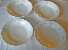 Vintage Syracuse China O.P.Co.Pink Flowers Green Ivy 7 1/2" Soup Bowls~Setof4   