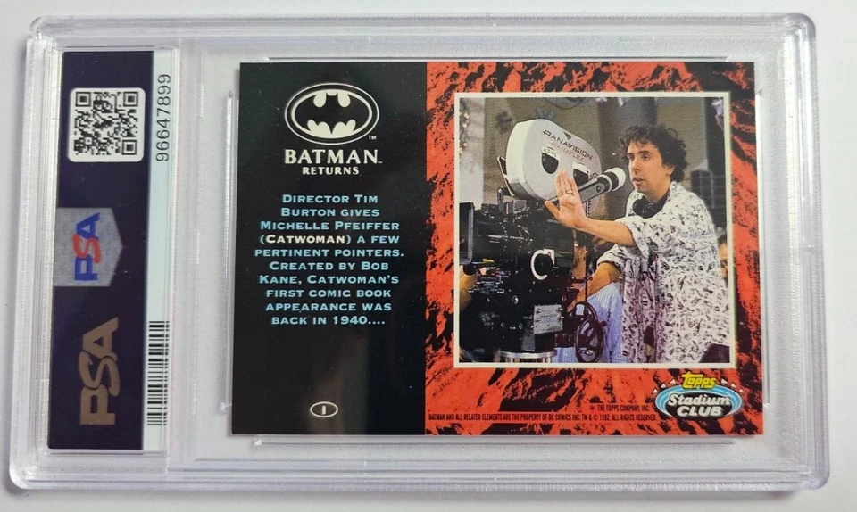 1992 Stadium Club Batman Returns #1 Tim Burton Card Graded PSA 9 Mint Pop 14 - Image 2 of 2