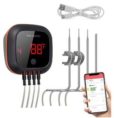 BBQ Grill Thermometer for Grilling, Smoker Bluetooth Wireless (Inkbird IBT-4XS) 