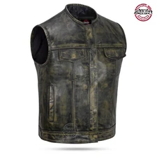 SOA Men's Leather Vest Anarchy Motorcycle Club Concealed Carry Side Lace 