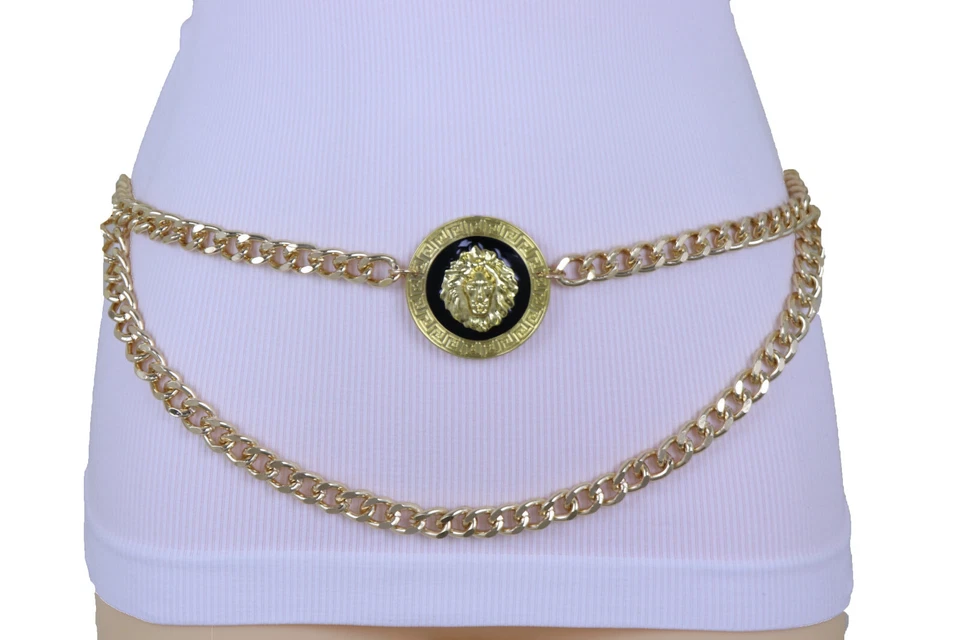 Mujeres Moda Cinturón Cintura Oro Metal Cadena León Bling Moneda Dije Hebilla XS S M Foto 2 de 4