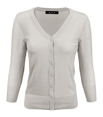 YEMAK Women's 3/4 Sleeve V-Neck Button-Down Basic Sweater Cardigan CO078 (S-XL)
