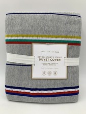 Pottery Barn Teen Kids Retro Sport Stripe Jersey Duvet Cover Gray Twin 117D