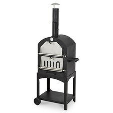 Forno per pizza giardino esterno legno antracite barbecue 2 livelli indipendente + camino