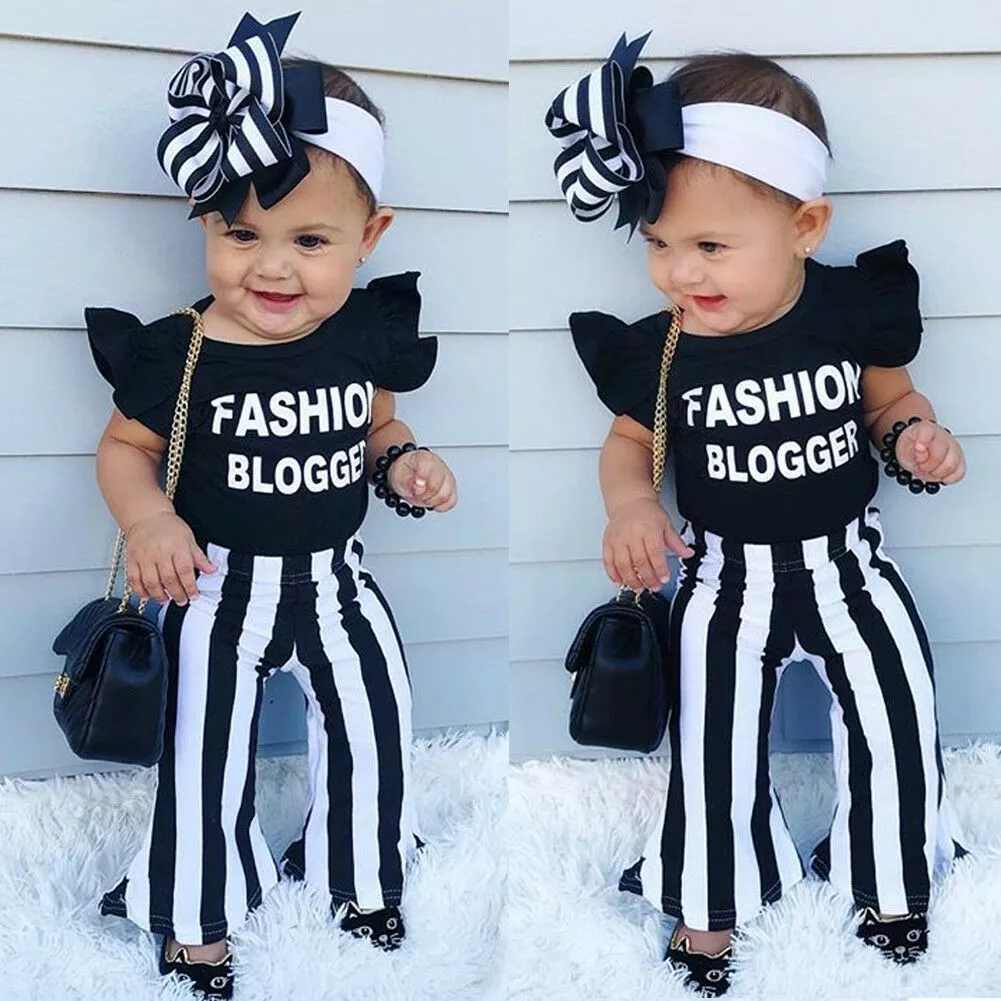 Fashion Blogger Baby Kids Girls Outfits Top T shirt Flare Pants