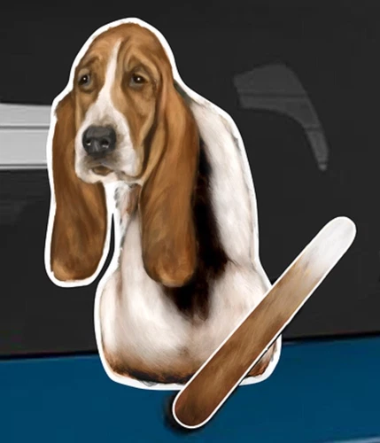 Basset Hound Dog Rear Car Window Sticker With Wagging Tail To Fit On Wiper Arm