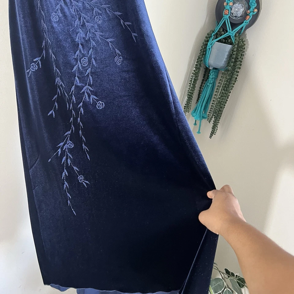 Maxi Vestido Vintage Pulse Tube Cachicho Terciopelo M Azul Marino Cuentas Baile de graduación Foto 3 de 4