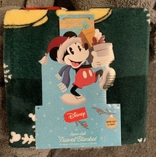 Disney Christmas Mickey Mouse Super Soft Travel Blanket Green Comfy 45" 55" New