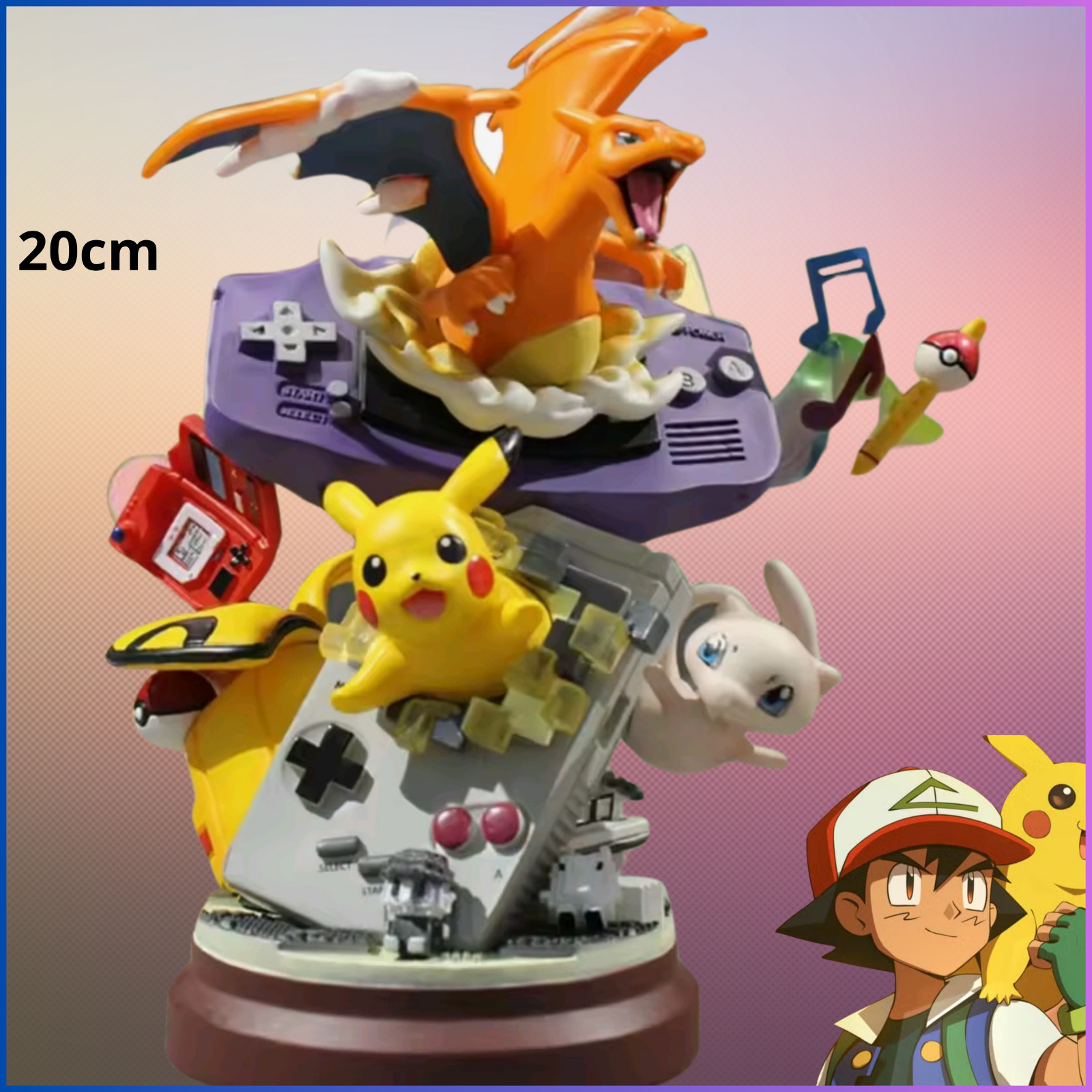 Figurine Game Boy Pikachu console GBA violette Pokémon déco rétro nostalgique en PVC 20cm