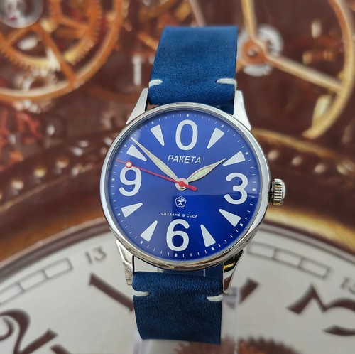Orologio Vintage URSS RAKETA Big Zero Quadrante Blu Orologio da Polso Meccanismo 2609.HA 19J - Foto 4 di 23