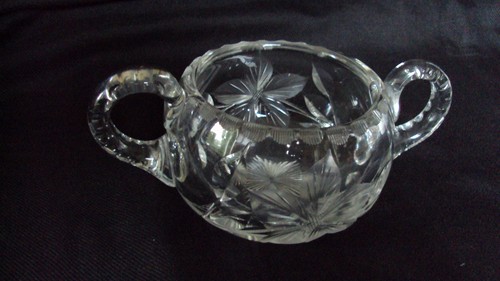 Vintage Early American Cut Crystal Dbl Handled Open Sugar Bowl Pattern Glass EUC - Picture 4 of 4