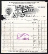 Westfield, MA Massasoit Whip Co. 1904 Letterhead w/ Indian Chief Scarce