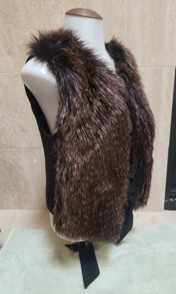 ANN TAYLOR VEST FAUX FUR FRONT - KNIT BACK Brown Extra Small XS/S - Image 4 of 4