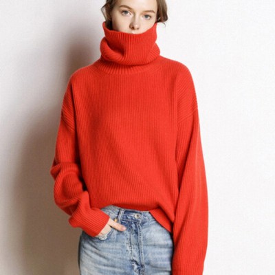 Womens Cashmere Sweater Turtleneck Thicken Knitted Knitting Tops Baggy Jumpers