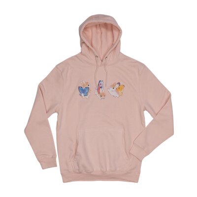 Bunnies w/ butterfly wings; Pink Unisex hoodie, Size Medium(we have other sizes)