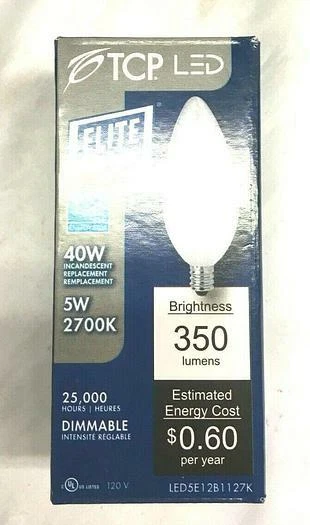 Elite TCP LED Light Bulb Lot of 24 Dimmable 5W 2700K 40W Replacement NIB - Image 3 of 4