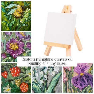 Custom Painting On Canvas With Easel 4x4 Inch Personalized Gift Small Art Decor