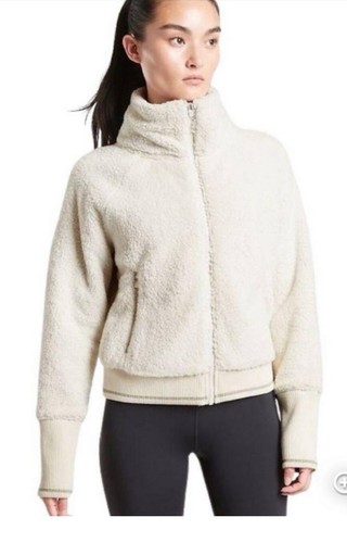 Athleta Jacket XL Cream Full Zip Tugga Sherpa Ladies Coat Cozy