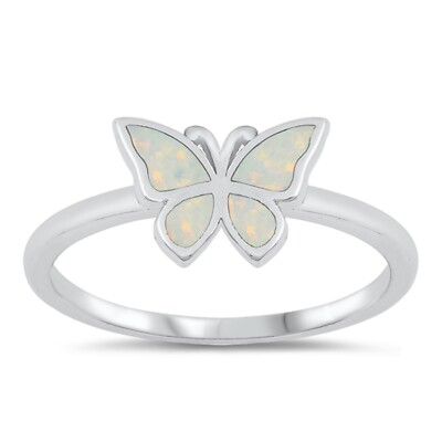 Monarch Butterfly Ring Lab Created White Opal 925 Sterling Silver 8mm Size  5-10