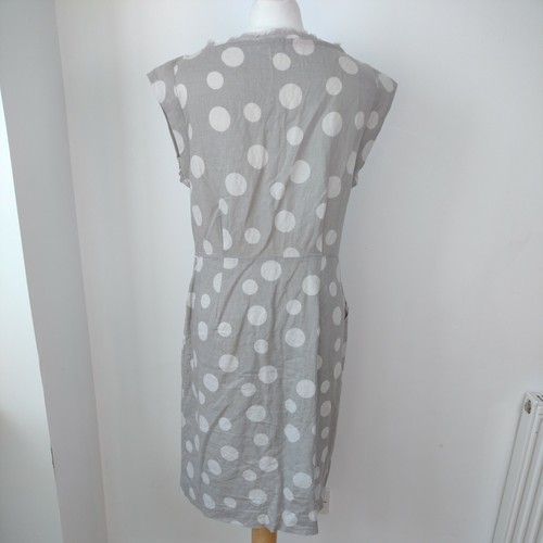 White Stuff UK 12 Grey Polka Dot Summer Tea Dress 100% Cotton & Linen Lagenlook - Picture 7 of 12