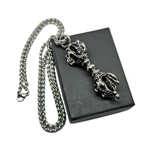 Dorje Vajra Pendant Large Premiun Buddhism Steel Thunderbolt & Boxed Jewellery