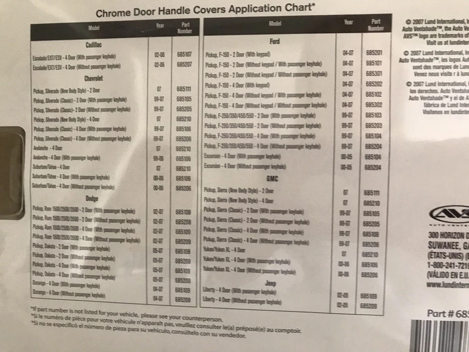 Cubierta de manija de puerta cromada Auto Ventshade 685205 (juego de 2 puertas) Chevy / GMC Foto 4 de 4
