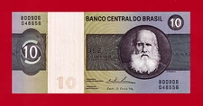 BRAZIL DEZ 10 CRUZEIROS 1974 UNC NOTE (P-193) Sign: M.H. Simonsen & P.H.P. Lira