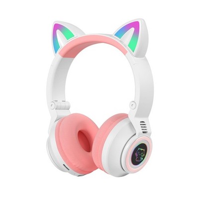 Bluetooth Headphones Girl Kids,Cat Ear LED Light Wireless/Wired Headset,85 dB...
