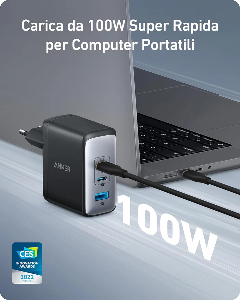Anker Caricatore USB C 736 Da 100 W (Nano II 100 W), 3 Porte, Adatto per Macbook - Immagine 2 di 4