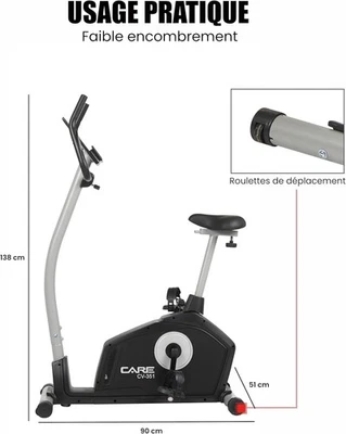 CARE FITNESS - Vélo d’Appartement Motorisé CV-351 – Masse d'Inertie 10kg - Résis - Photo 1/4