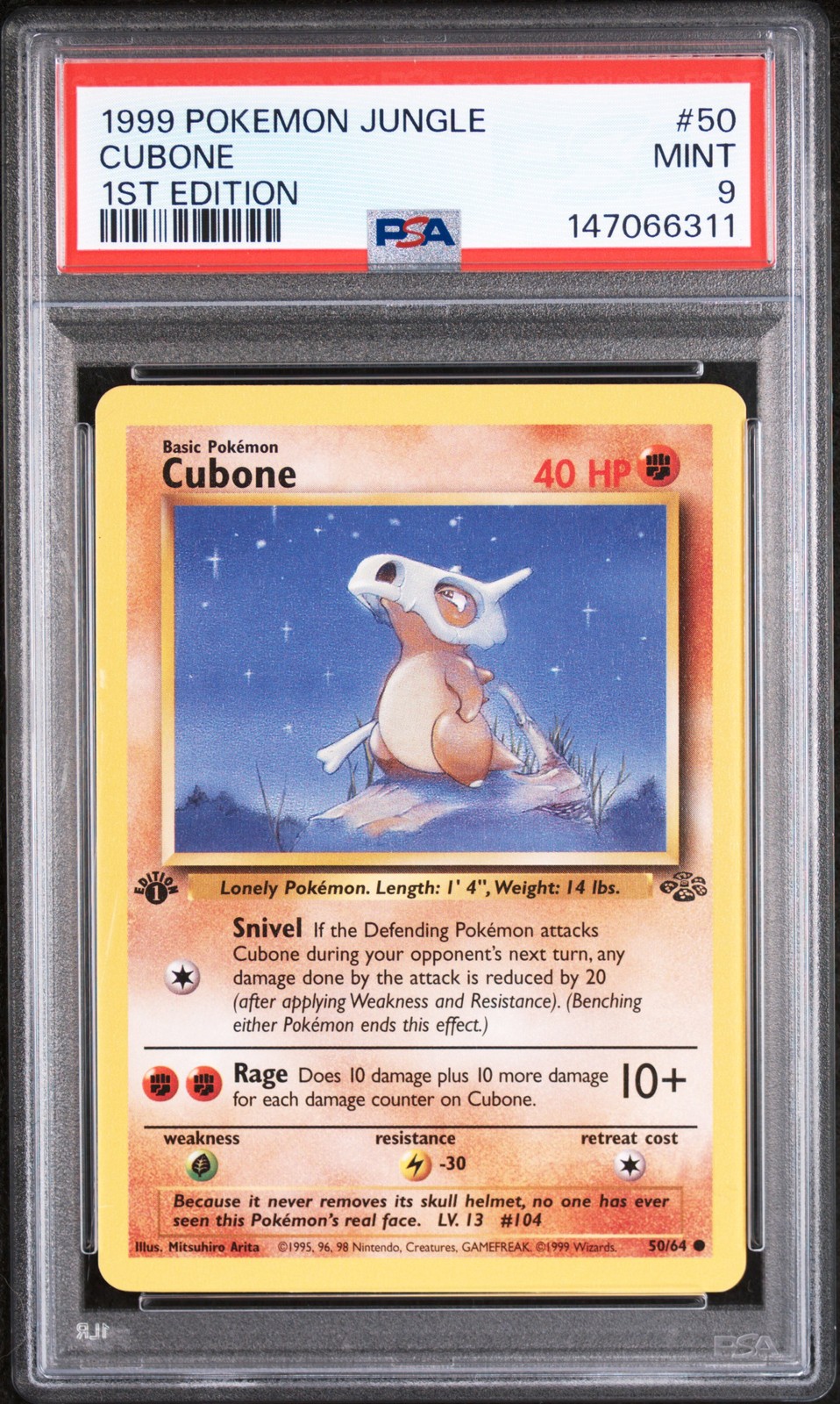 1999 POKEMON JUNGLE 1ST EDITION #50 CUBONE PSA 9