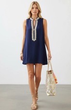 Lilly Pulitzer Jane Shift Dress 12 True Navy Blue Gold Circle Lace Applique