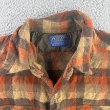 Vintage 50s 60s Pendleton Board Shirt Mens L Rust Orange Plaid Wool Loop Collar