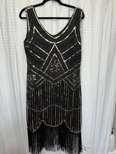 New Ladies XL Flapper Costume Black  Gold Great Gatsby Halloween Dance