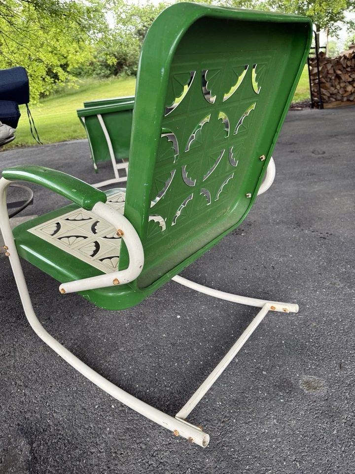 Vintage Metal Glider & Three Matching Chairs. Powder Coated In John Deere Green. - Image 3 of 4