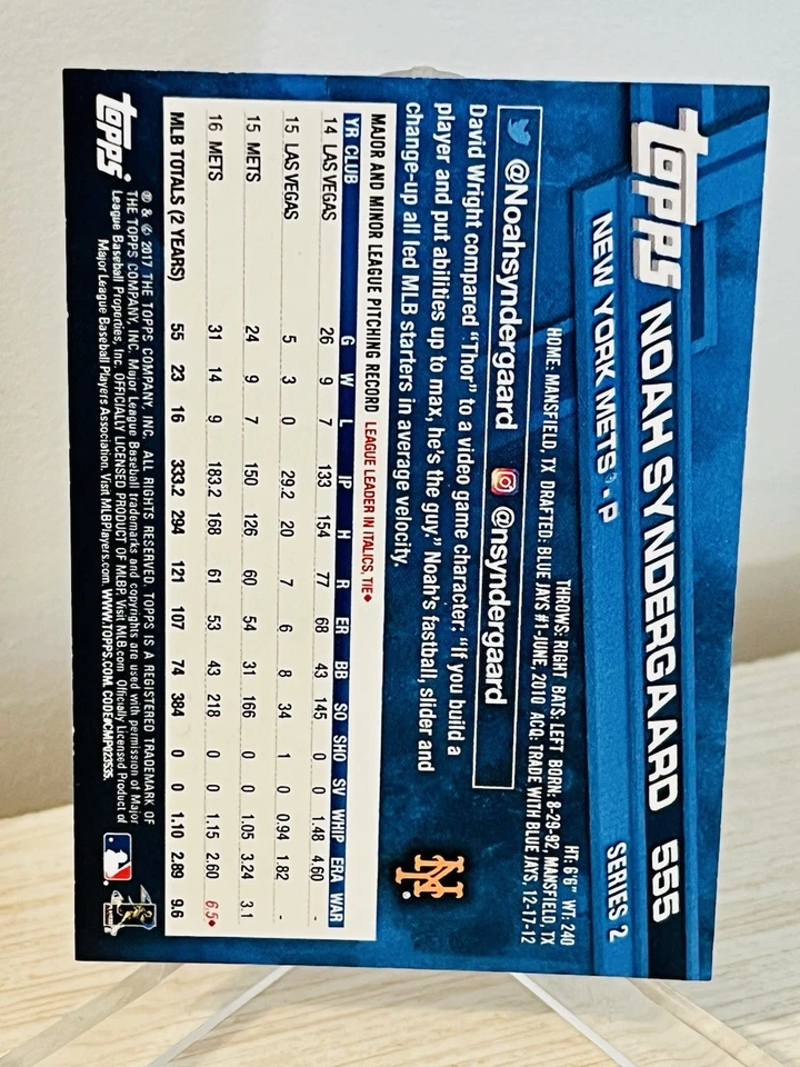 2017 Topps Series 2 Mini Noah Syndergaard Orange /25 - Image 2 of 2