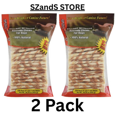 2 PACK - Canine Chews Chicken-Wrapped Rawhide Chews for Dogs 125ct (Total 250)