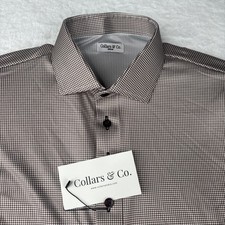 NWT Collars and Co Dress Collar Polo Shirt Mens Medium Houndstooth Brown