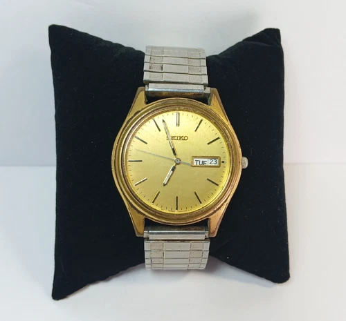 Seiko Men's Watch 7N43-9048 Vintage Quartz Gold Dial Day Date For Repair