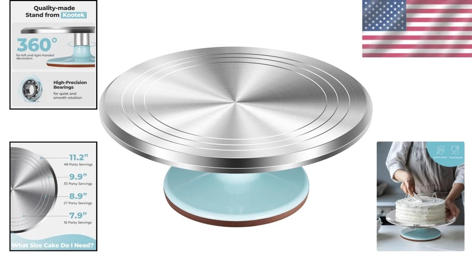 Tocadiscos de aluminio duradero para pasteles - 12 pulgadas giratorio decorador esencial Foto 2 de 4